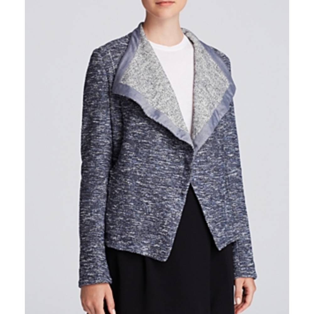 Vince Blue White Tweed Draped Open Front Blazer Jacket Women’s Small